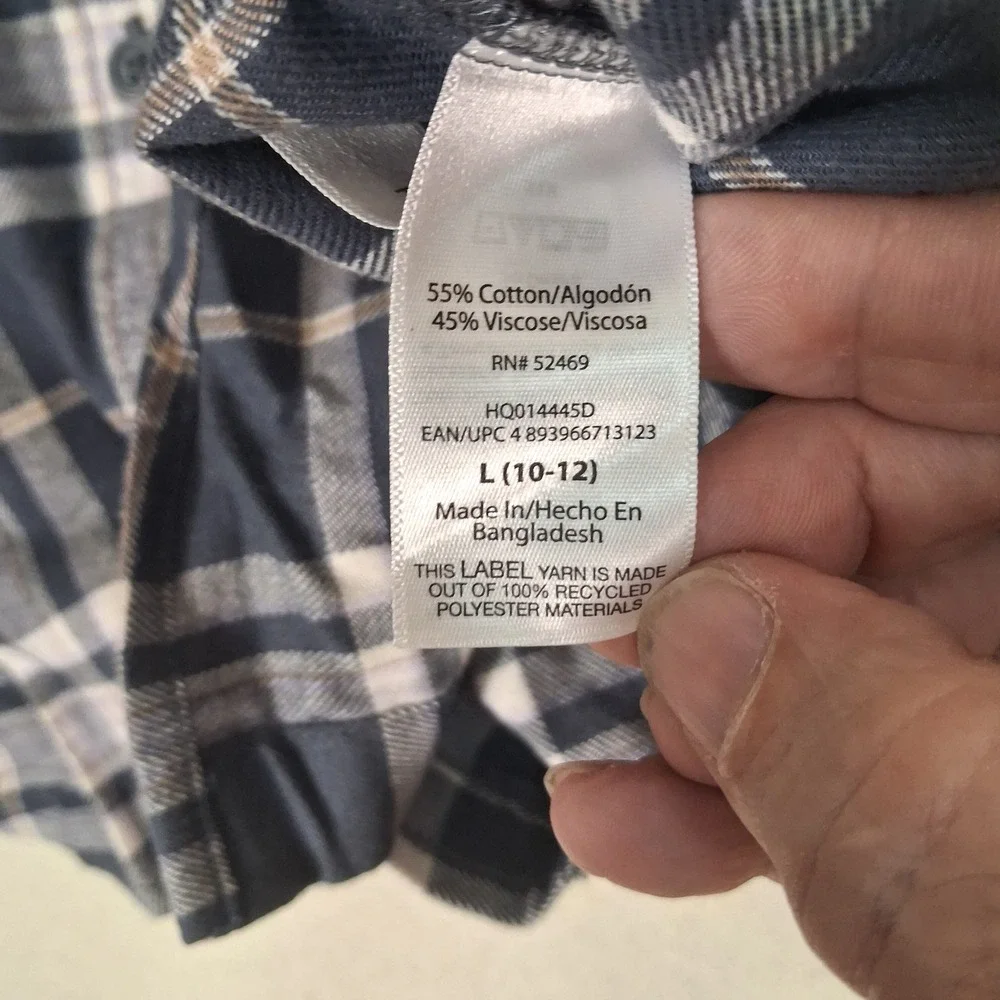 Wonder Nation Flannel Top Boys Size L 10-12 Slate Grey Plaid Button Down Shirt